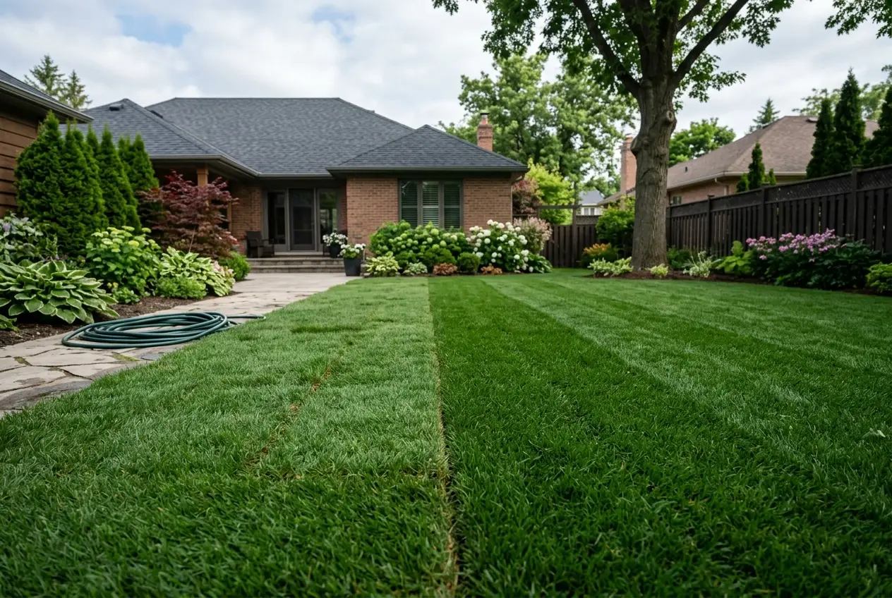 Fresh sod installation and manicured lawn