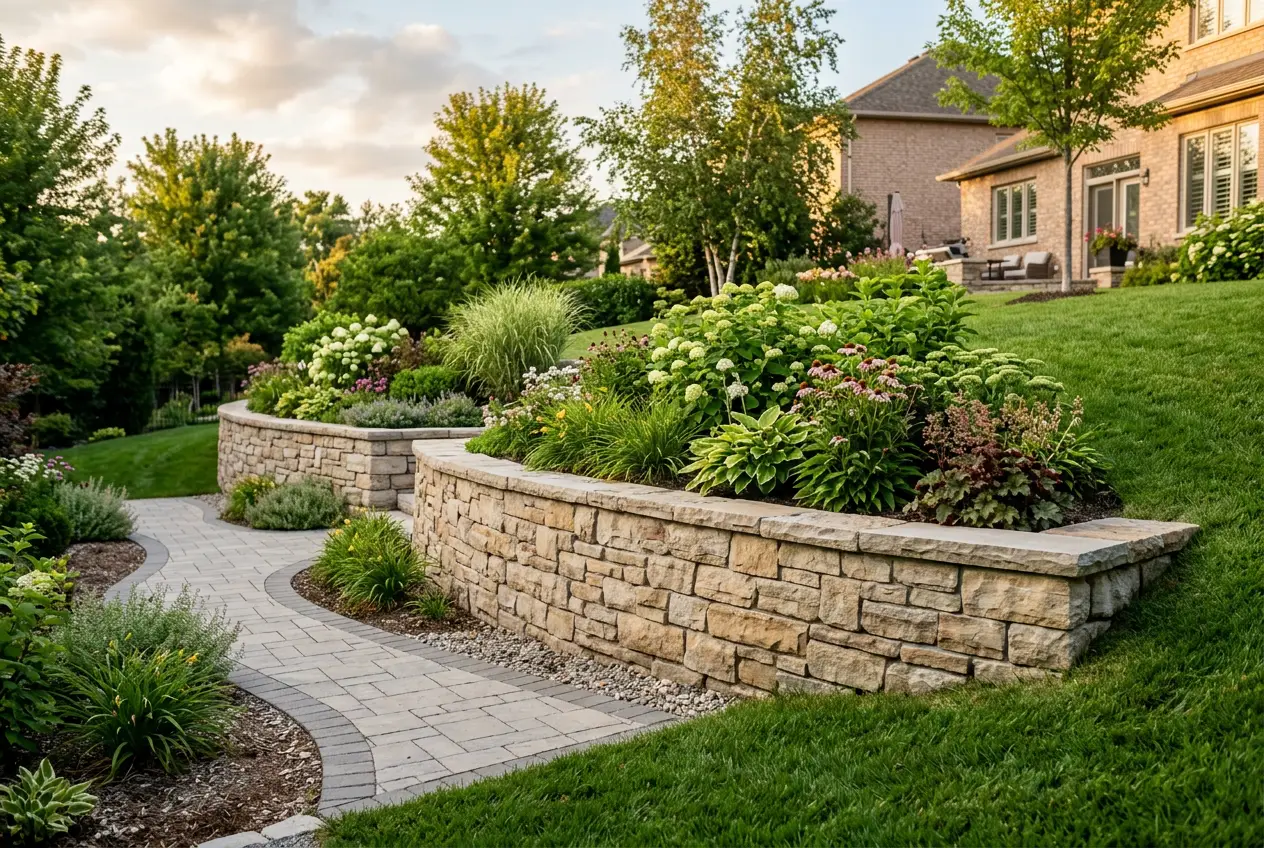 Natural stone retaining wall